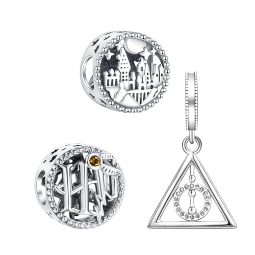 HAEPIAR S925 Sterling Silber Charme für Armband Halskette Sterling Silber Dangles Castle Deathly Hallows Pack Of 3 für Frauen Mädchen Geschenke von HAEPIAR