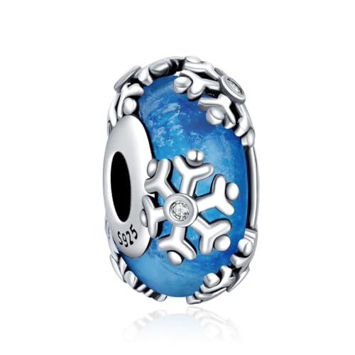 HAEPIAR S925 Sterling Silber Christmas Charme für Armband Halskette Charm Dangle Snowflake Blue Glass Beads für Frauen Mädchen Geburtstag Geschenke von HAEPIAR