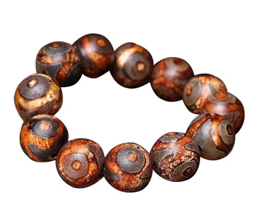 Gebetsperlen, Perlenarmbänder, Feng Shui Dzi-Perlenarmband, tibetisches Mala-Gebet Buddha Feng Shui buddhistisches Meditationsamulett Drei Augen Dzi-Perlenarmband Frauen Männer Glücksgeschenk(24*17mm) von HAEUYA