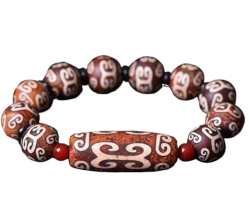 HAEUYA Gebetsperlen,Perlenarmbänder,Drei Augen Dzi Achat Armband Ethno Stil Paar Armband Ethno Stil Armband Single Loop Buddha Perlen Armband Kunstschmuck(A) von HAEUYA