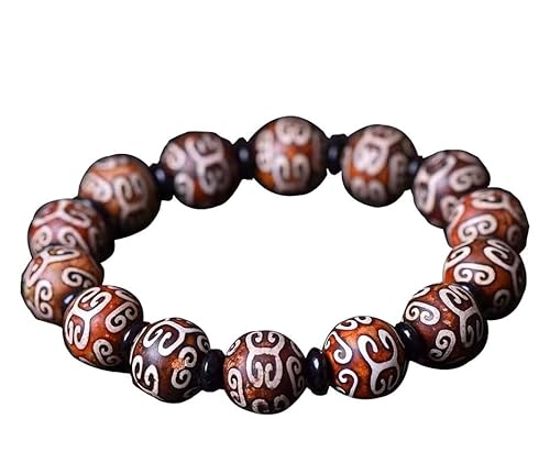 HAEUYA Gebetsperlen,Perlenarmbänder,Drei Augen Dzi Achat Armband Ethno Stil Paar Armband Ethno Stil Armband Single Loop Buddha Perlen Armband Kunstschmuck(B) von HAEUYA