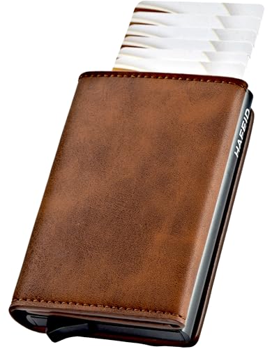 HAFEID Magnet Wallet Slim - Kartenetui mit RFID Schutz - Portemonnaie mit Münzfach und Scheinfach - Kreditkartenetui und Geldbeutel - Geldbörse für Damen und Herren - mini Portmonee Braun von HAFEID