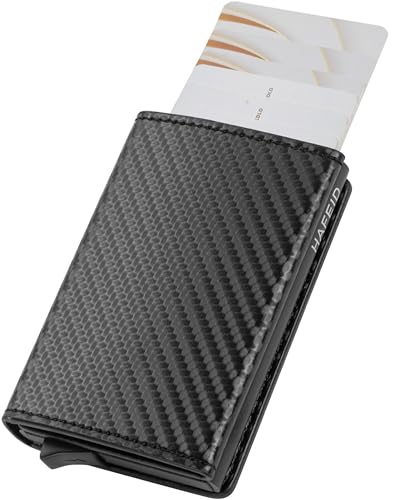 HAFEID Magnet Wallet Slim - Kartenetui RFID Schutz - Portemonnaie Münzfach Scheinfach - Kreditkartenetui Geldbeutel - Geldbörse Damen Herren - Mini Portmonee Carbon von HAFEID