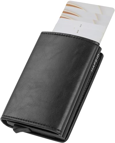 HAFEID Magnet Wallet Slim - Kartenetui mit RFID Schutz - Portemonnaie mit Münzfach und Scheinfach - Kreditkartenetui und Geldbeutel - Geldbörse für Damen und Herren - mini Portmonee Schwarz von HAFEID