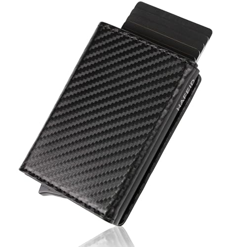 HAFEID Magnet Wallet Slim - Kartenetui mit RFID Schutz - Portemonnaie mit Münzfach und XL Scheinfach - Kreditkartenetui und Geldbeutel - Geldbörse für Damen und Herren - mini Portmonee Carbon von HAFEID