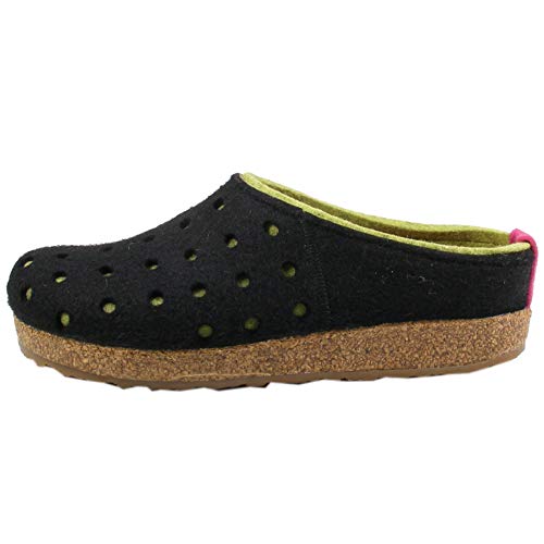 HAFLINGER 711064 Grizzly Holly Damen Filz Hausschuhe Pantoffeln, Größe:38 EU, Farbe:Schwarz von HAFLINGER