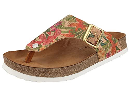 HAFLINGER Bio Conny Pantolette Zehentrenner Unisex Leder (Hibiscus Kork Multi 1684), Gr 37 von HAFLINGER