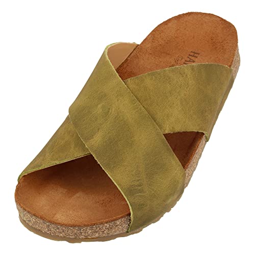 HAFLINGER Bio Mio Leder Pantolette Sandale Unisex Grün (Country Oliv 1659), Gr 37 von HAFLINGER