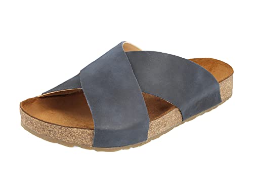 HAFLINGER Bio Mio Leder Pantolette Sandale Unisex Blau (Country Marine 1655), Gr 46 von HAFLINGER