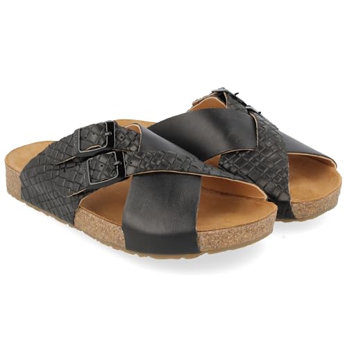 HAFLINGER Bio Amiga Leder Riehmen Sandale Korkfußbett Damen (Schwarz 1793), Gr 40 von HAFLINGER