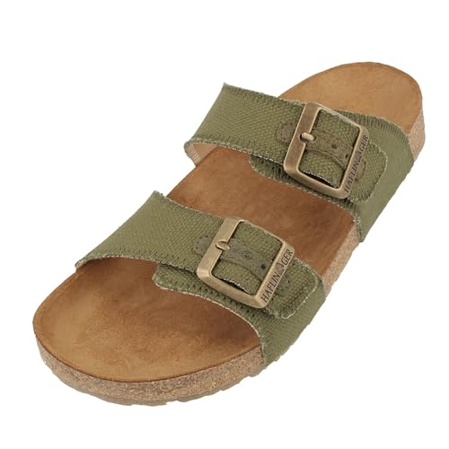 HAFLINGER Bio Andrea Canvas Pantolette Sandale (Oliv Canvas 4002), Gr 45 von HAFLINGER