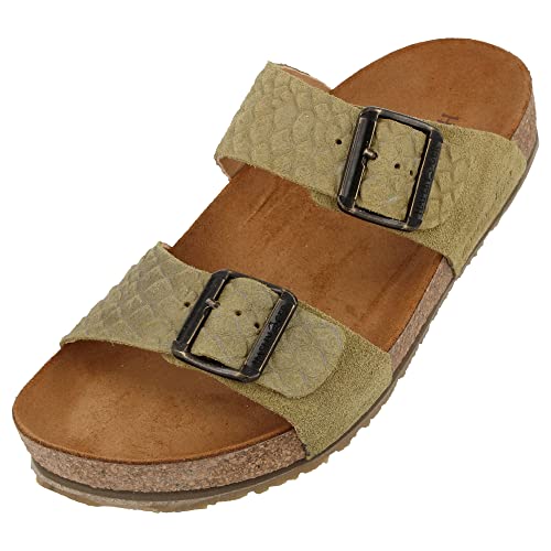 HAFLINGER Bio Andrea Leder Pantolette Sandale (Reptil Oliv 1673), Gr 42 von HAFLINGER