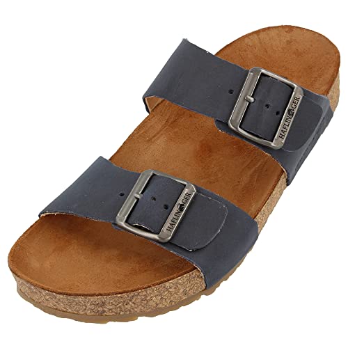 HAFLINGER Bio Andrea Leder Pantolette Sandale Blau (Country Marine 1655), Gr 40 von HAFLINGER