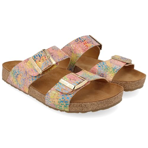 HAFLINGER Bio Andrea Leder Pantolette Sandale Corkmulti Rainbow (1743), Gr 41 von HAFLINGER