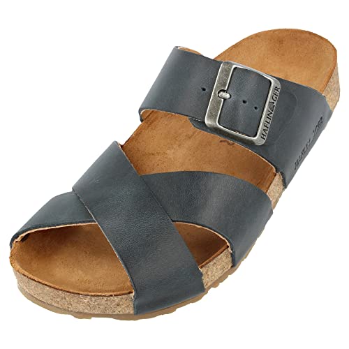 HAFLINGER Bio Animo Leder Pantolette Sandale Korkfußbett Unisex Blau (Bali 835), Gr 36 von HAFLINGER