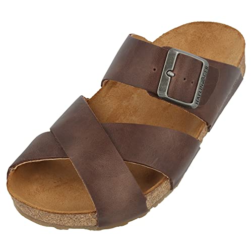 HAFLINGER Bio Animo Leder Pantolette Sandale Korkfußbett Unisex Braun (Dunkelbraun 748), Gr 37 von HAFLINGER