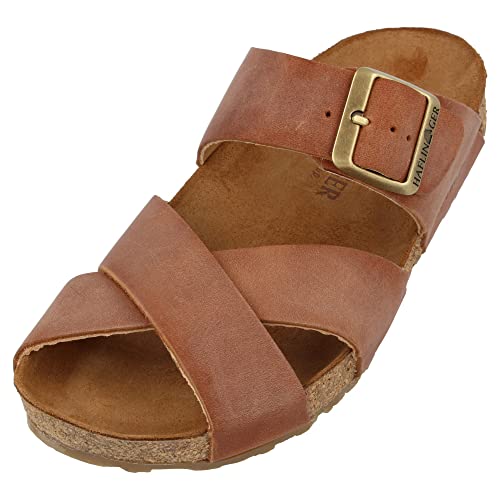 HAFLINGER Bio Animo Leder Pantolette Sandale Korkfußbett Unisex Braun (Kaffeebraun 735), Gr 45 von HAFLINGER