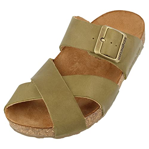 HAFLINGER Bio Animo Leder Pantolette Sandale Korkfußbett Unisex Oliv (Birmania 713), Gr 41 von HAFLINGER