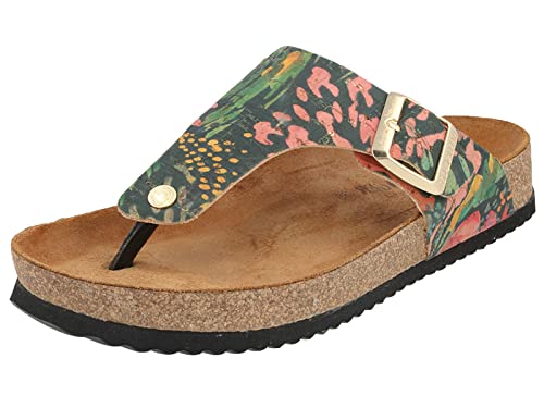 HAFLINGER Bio Conny Pantolette Zehentrenner Unisex Leder (Tropic Schwarz Multi 1683), Gr 37 von HAFLINGER