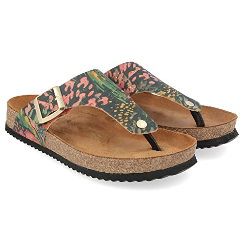 HAFLINGER Bio Conny Pantolette Zehentrenner Unisex Leder (Tropic Schwarz Multi 1683), Gr 41 von HAFLINGER