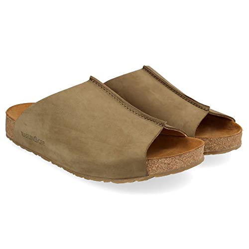 HAFLINGER Bio Fortuna Leder Pantolette Sandale Korkfußbett Unisex Grün (Schilf 1132), Gr 38 von HAFLINGER