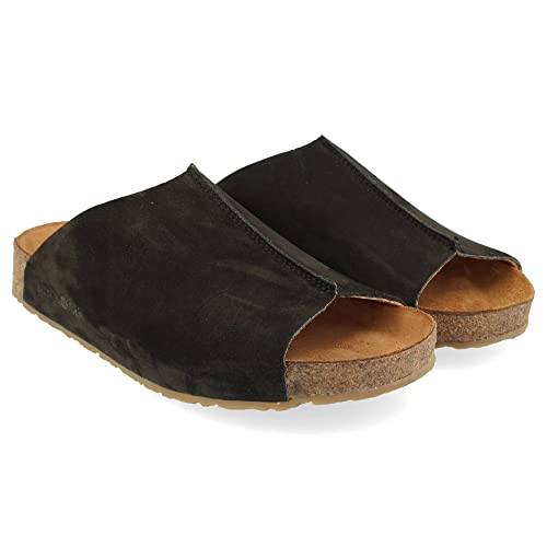 HAFLINGER Bio Fortuna Leder Pantolette Sandale Korkfußbett Unisex Schwarz (Schwarz 803), Gr 36 von HAFLINGER