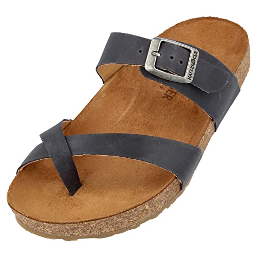 HAFLINGER Bio Juno Leder Pantolette Sandale Korkfußbett Unisex Blau (Country Marine 1722), Gr 37 von HAFLINGER