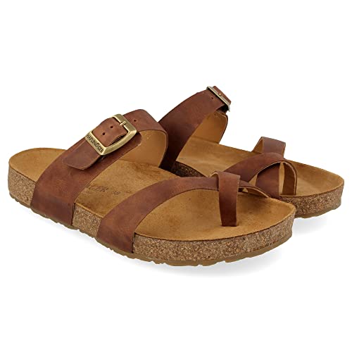 HAFLINGER Bio Juno Leder Pantolette Sandale Korkfußbett Unisex Braun (Country Braun 1660), Gr 44 von HAFLINGER