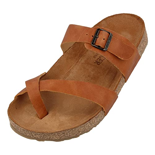 HAFLINGER Bio Juno Leder Pantolette Sandale Korkfußbett Unisex Braun (Country Karamell 1653), Gr 43 von HAFLINGER