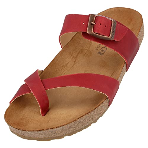 HAFLINGER Bio Juno Leder Pantolette Sandale Korkfußbett Unisex Country Rot (1656), Gr 46 von HAFLINGER