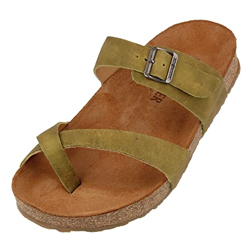 HAFLINGER Bio Juno Leder Pantolette Sandale Korkfußbett Unisex Grün (Country Oliv 1659), Gr 36 von HAFLINGER