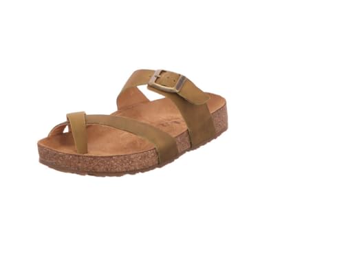 HAFLINGER Bio Juno Leder Pantolette Sandale Korkfußbett Unisex Grün (Country Oliv 1725), Gr 37 von HAFLINGER