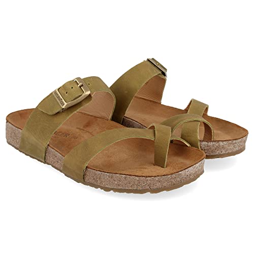 HAFLINGER Bio Juno Leder Pantolette Sandale Korkfußbett Unisex Grün (Country Oliv 1725), Gr 41 von HAFLINGER