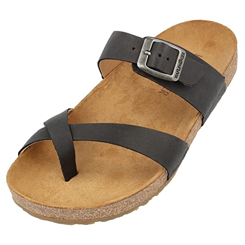 HAFLINGER Bio Juno Leder Pantolette Sandale Korkfußbett Unisex Schwarz (Country Schwarz 1688), Gr 48 von HAFLINGER