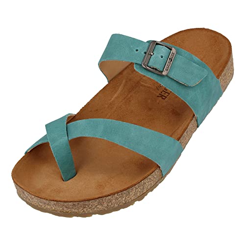 HAFLINGER Bio Juno Leder Pantolette Sandale Korkfußbett Unisex Türkis (Country Aqua 1657), Gr 39 von HAFLINGER