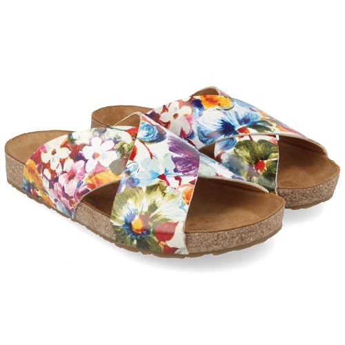 HAFLINGER Bio Mio Leder Pantolette Sandale Unisex Blumenmotiv (Flower1778), Gr 39 von HAFLINGER