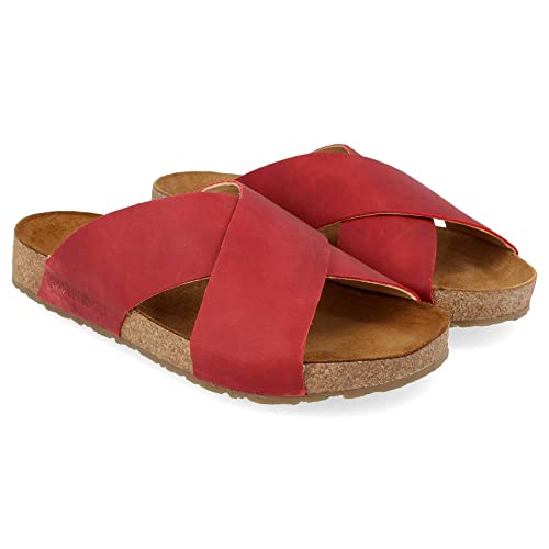 HAFLINGER Bio Mio Leder Pantolette Sandale Unisex Rot (Country Rot 1656), Gr 44 von HAFLINGER