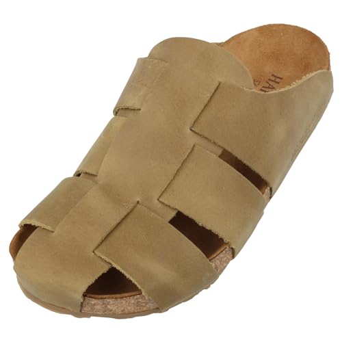 HAFLINGER Bio Pius Leder Pantolette Sandale Korkfußbett Unisex Oliv (Birmania 713), Gr 45 von HAFLINGER