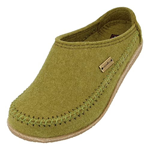 HAFLINGER Blizzard Credo Filz Pantoffel mit Gummisohle Hausschuh Grün (Schilf 240), Gr. 36 von HAFLINGER