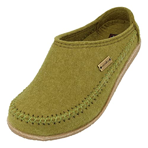 HAFLINGER Blizzard Credo Filz Pantoffel mit Gummisohle Hausschuh Grün (Schilf 240), Gr. 45 von HAFLINGER