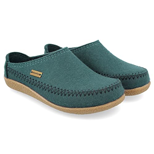 HAFLINGER Blizzard Credo Filz Pantoffel mit Gummisohle Hausschuh Piniengrün, Gr. 44 von HAFLINGER