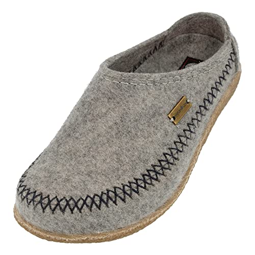 HAFLINGER Blizzard Credo Filz Pantoffel mit Gummisohle Hausschuh Steingraumeliert, Gr. 39 von HAFLINGER