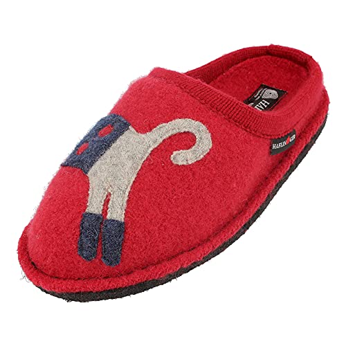 HAFLINGER Flair Cucho Pantoffeln gewalkter Wolle Katze Paprika, Gr. 39 von HAFLINGER