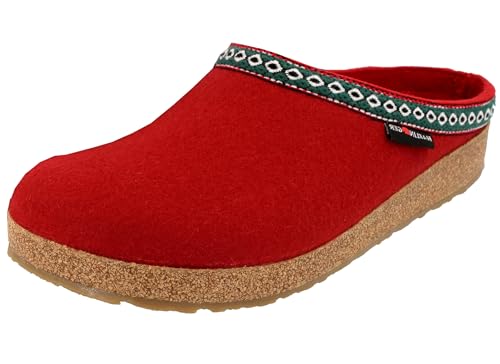 HAFLINGER Damen Hausschuh Herren Pantoffel Wollfilz Muster Grizzly Franzl 711001, Größe:41 EU, Farbe:Rot von HAFLINGER