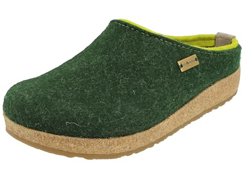 HAFLINGER Damen Hausschuh Herren Pantoffel Clog Wollfilz Grizzly Kris 711056, Größe:41 EU, Farbe:Grün von HAFLINGER