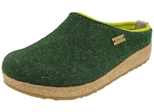 HAFLINGER Damen Hausschuh Herren Pantoffel Clog Wollfilz Grizzly Kris 711056, Größe:42 EU, Farbe:Grün von HAFLINGER