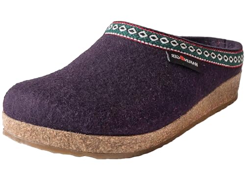 HAFLINGER Damen Hausschuh Herren Pantoffel Wollfilz Muster Grizzly Franzl 711001, Größe:37 EU, Farbe:Violett von HAFLINGER