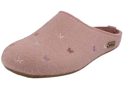 HAFLINGER Damen Hausschuh Pantoffel Wollfilz Stickerei Everest Farfalline 484014, Größe:37 EU, Farbe:Rosa von HAFLINGER