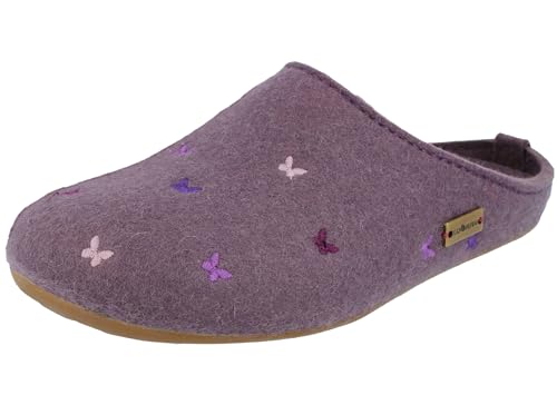 HAFLINGER Damen Hausschuh Pantoffel Wollfilz Stickerei Everest Farfalline 484014, Größe:37 EU, Farbe:Violett von HAFLINGER