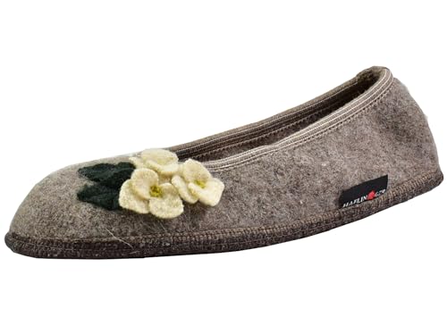 HAFLINGER Damen Hausschuh Slipper Filz Blumen Blüten Applikation Hortus 623324, Größe:38 EU, Farbe:Beige von HAFLINGER